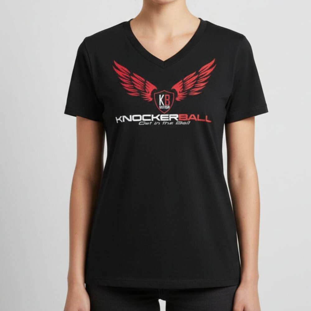 Knockerball Bubble Soccer KB Nation V-Neck T-Shirt Womens‎ L Short Sleeve Black